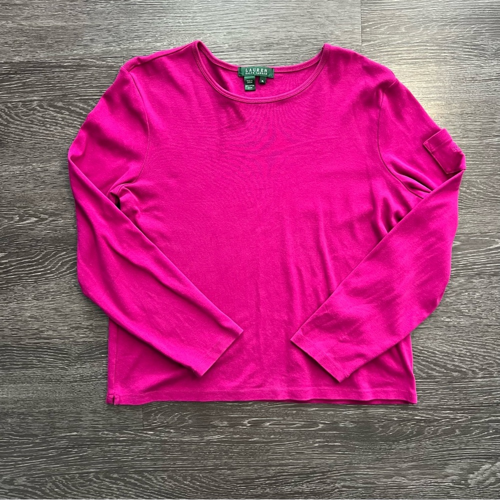 Lauren Ralph Lauren 100% Cotton Fuchsia Long-Sleeve with Utility Pocket - Picture 1 of 6